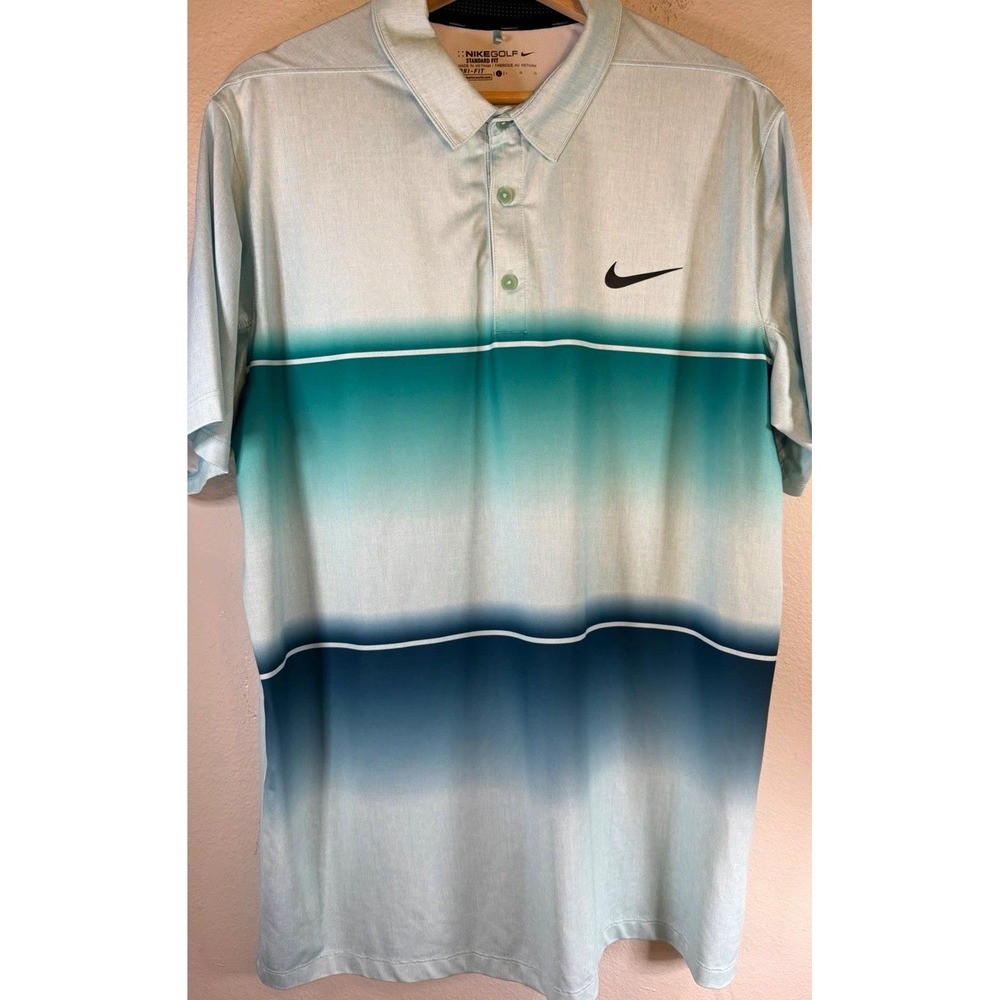 Nike Golf Dri-FIT Men's Polo Shirt L Blue/Teal Colorblock Mickey Mouse SS